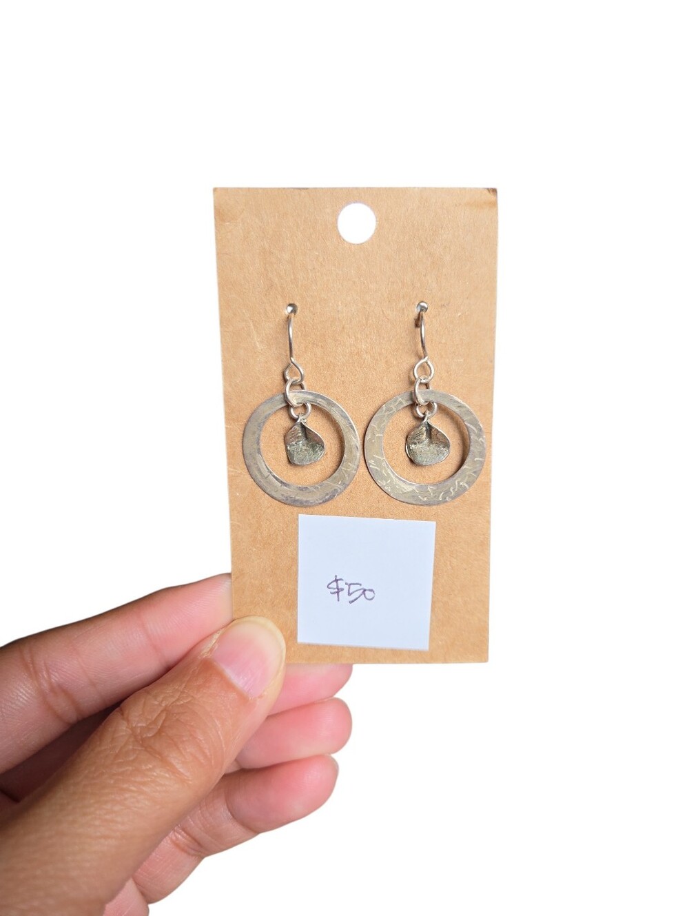 Silver-Tone Double Circle Dangle Earrings   1.75"